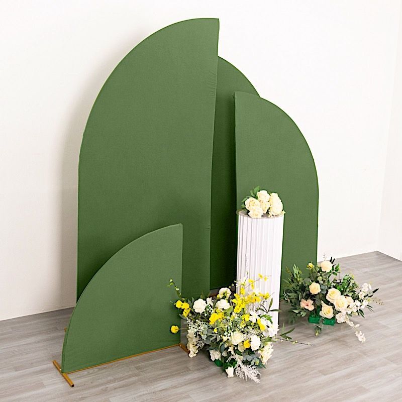 4 Matte OLIVE GREEN Fitted Spandex Half Moon Wedding Arch Backdrop STAND COVERS