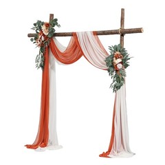 Uimoso Artificial Wedding Arch Flowers Kit Orange With 2pcs Flowers 2pcs Drapes