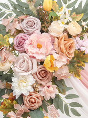 Champagne Pink Wedding Arch with Drapes & Artificial Flowers – Set of 4