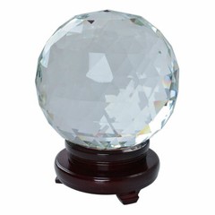 US stock 200mm D Cut Crystal Ball Sphere Clear Prism Wood Rotatable Stand 7.87″