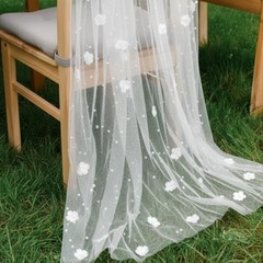 3 Pcs Table Runner 10ft/ 29 x 120 Inch Embroidery Tulle Fabric White Pearl