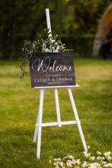 Custom Wedding Welcome Sign Dark Wood background Outdoor Indoor Sign For Gift