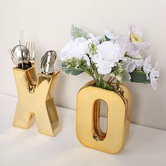 GOLD 6″ Ceramic T Symbol Flower VASE Table Centerpiece Party Events Decorations