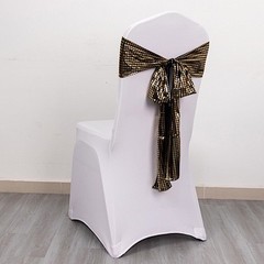 5 BLACK GOLD Polyester CHAIR SASHES Mirror Foil Design Party Events Decorations