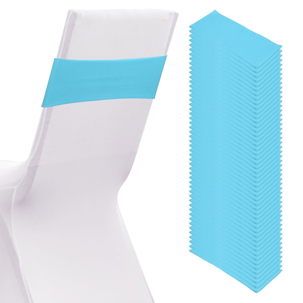 50 Pcs Spandex Chair Sashes Bows with Slider Buckle, Sky Blue