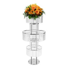 5-Tier Flower Stand Silver Acrylic Crystal Tabletop Wedding Centerpiece 110cm