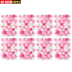 8X Artificial Rose Flower Wall Panels Artificial Silk Wedding Decoration Party