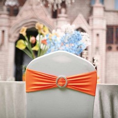 10 Orange Spandex CHAIR SASHES with Silver Round Buckles Wedding Decorations