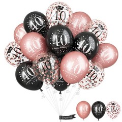 Black Rose Gold Happy 40th Birthday Balloons, 15 Pieces 40th Birthday Decorat…
