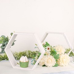 2 WHITE 9″ Hexagon Wood Geometric WALL SHELVES Wedding Party Home Decorations