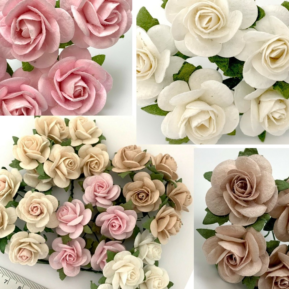 1″/2.5cm – Pick 6 tone Open Rose Paper Flowers Wedding Scrapbook Craft R6