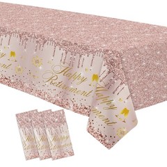 Retirement Decorations for Women Tablecloth – Disposable Rose Gold Happy Reti…