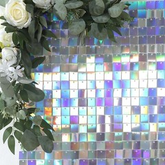 24 IRIDEDESCENT BLUE Square Sequin Shimmer Wall Photo Backdrop PANELS Party
