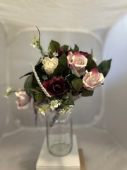Elegant Artificial Rose Bouquet Burgundy, Cream & Blush Wedding, Home Décor