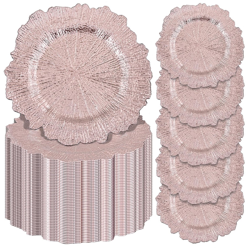 Pesonlook 50Pcs Rose Gold Charger Plates Round 13inch, Reef Plate Chargers fo…