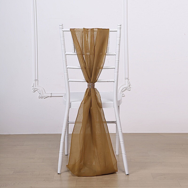 10 Gold Premium Chiffon Wide CHAIR SASHES Wedding Party Reception Decorations