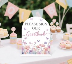 Please Sign Our Guestbook Sign – Butterfly Baby Shower Sign, 1 Pack Arch Acry…
