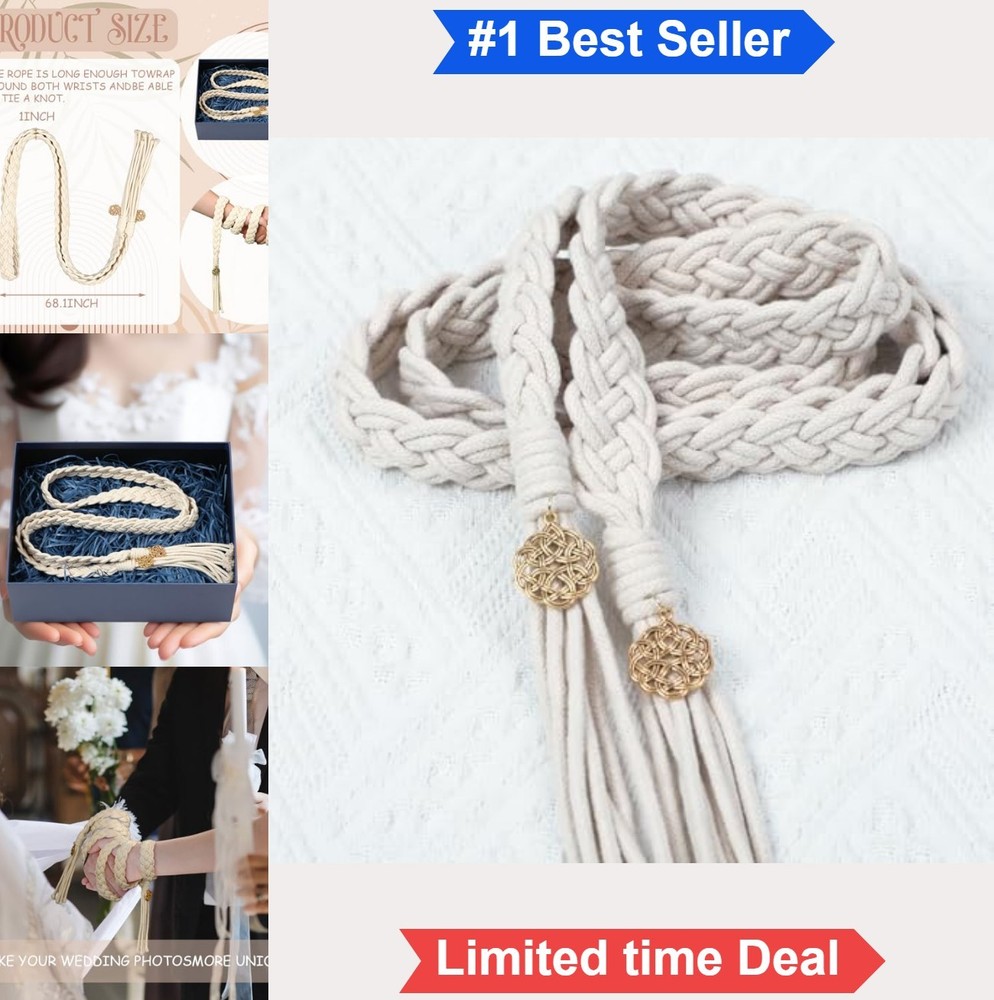 Handfasting Cord 68 Inch Ivory White Wedding Lasso for Ceremony Rustic Cotton