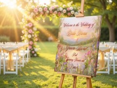 Custom Wedding Welcome Sign on Canvas | Romantic Floral Sunset Wildflowers