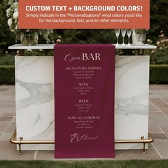 Engagement Party Open Bar Decor Custom Wedding Menu Fabric
