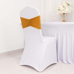 5 Gold Spandex Ruffled CHAIR SASHES Wedding Party Home Decorations