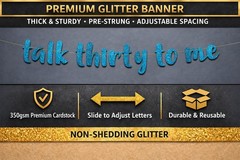 Pre-Strung Talk Thirty To Me Teal Glitter Banner – Funny 30th Birthday Decora…