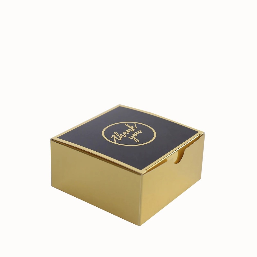 Gold Black 25 Square 4″ x 4″ Favor Boxes Thank You Print Gift Holders Events