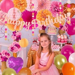 Hot-Pink Orange Birthday Decoration for Women Girl, Fall Peach Hot-pink Orange