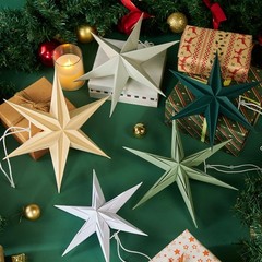 Paper Stars Christmas Party Decorations, 5PCS 6-Pointed Paper Star Hanging De…