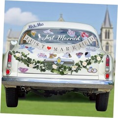 17 Pcs Just Married Car Decorations Set with 14 Wedding Car Magnets Just