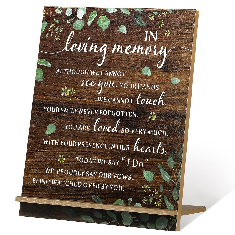 Acrylic Wooden Memorial Table Sign, Sympathy Gift Funeral & Reunions(Greenery)
