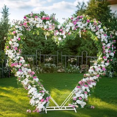 Wedding Arch Stand White Heart Shape Double Layers Wedding Backdrop Stand Metal