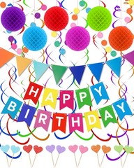 Happy Birthday Party Decorations – Colorful Happy Birthday Banner Swirl Strea…