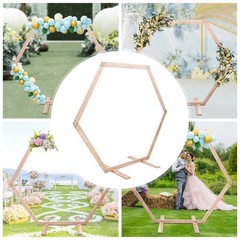 Wood Hexagon Arch Backdrop Stand 7.1 FT Hexagon Wood Wedding Arch Frame Decor