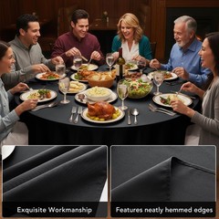 6-Pack Black Round Tablecloths 120 in for 5-6 Ft Round Tables | Stain-Resista…