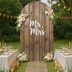 Rustic Vertical Planks Arch Cover – Spandex Fitted Chiara Backdrop 7.2FT Wood