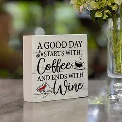 Funny Rustic Wooden Sign Coffee And Wine Desk Decor Sign, A Good Day Starts w…