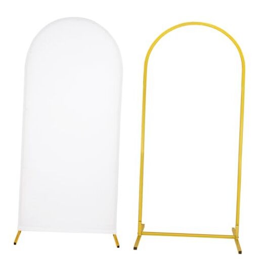 Metal Arch Stand and Cover Set,1 Spandex Fitted Backdrop with 1 6FTx2.6FT White