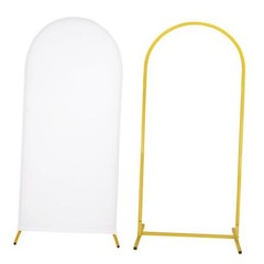 Metal Arch Stand and Cover Set,1 Spandex Fitted Backdrop with 1 6FTx2.6FT White