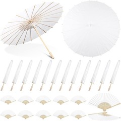 Wedding Paper Parasol Umbrella and Fans Set for Bridal Shower Decorative Supp…