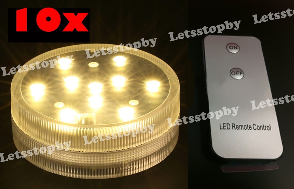 10PCS LED Warm WHITE SUBMERSIBLE Wedding Pool Light Vase Base Remote Control