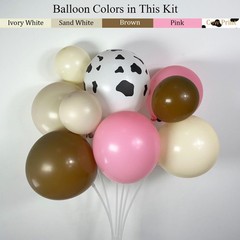 Cowgirl Balloon Arch Kit, Brown Pink Ivory White Cow Print Balloons with “Yee…