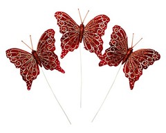 12PC 4″ Burgundy + Silver Glitter Feather Butterfly Craft DIY Cake Topper