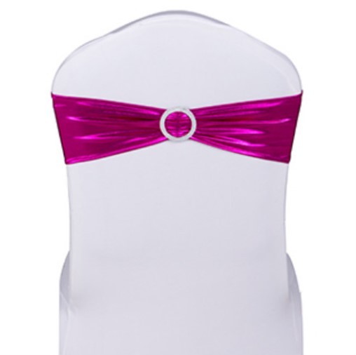Shiny Spandex Chair Bands Sashes Metallic Hot Pink Wedding Party Decoration