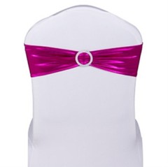 Shiny Spandex Chair Bands Sashes Metallic Hot Pink Wedding Party Decoration