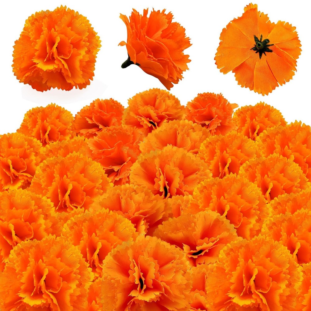 Marigold Flowers Heads Bulk 100Pcs, Silk Artificial Flowers for DIY for Diwal…