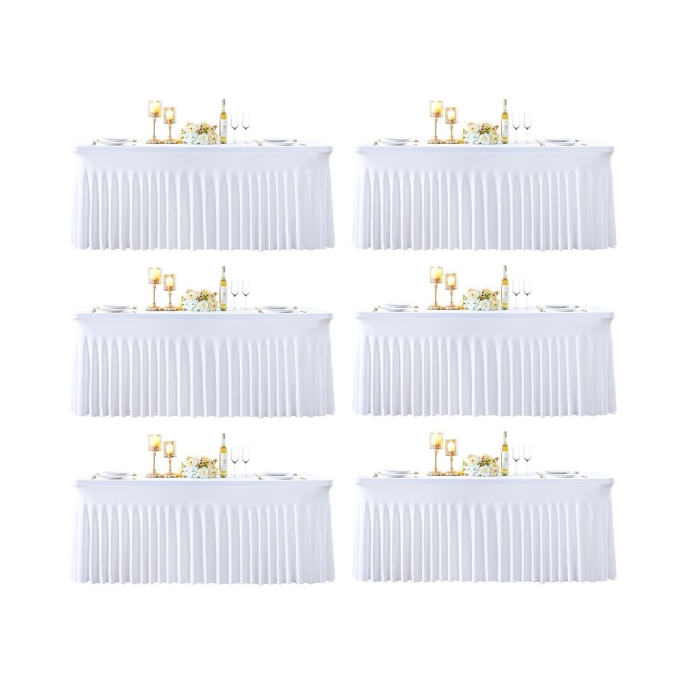 6 Pack 6ft White Spandex Table Cloths for Rectangle Tables Wrinkle Free White…