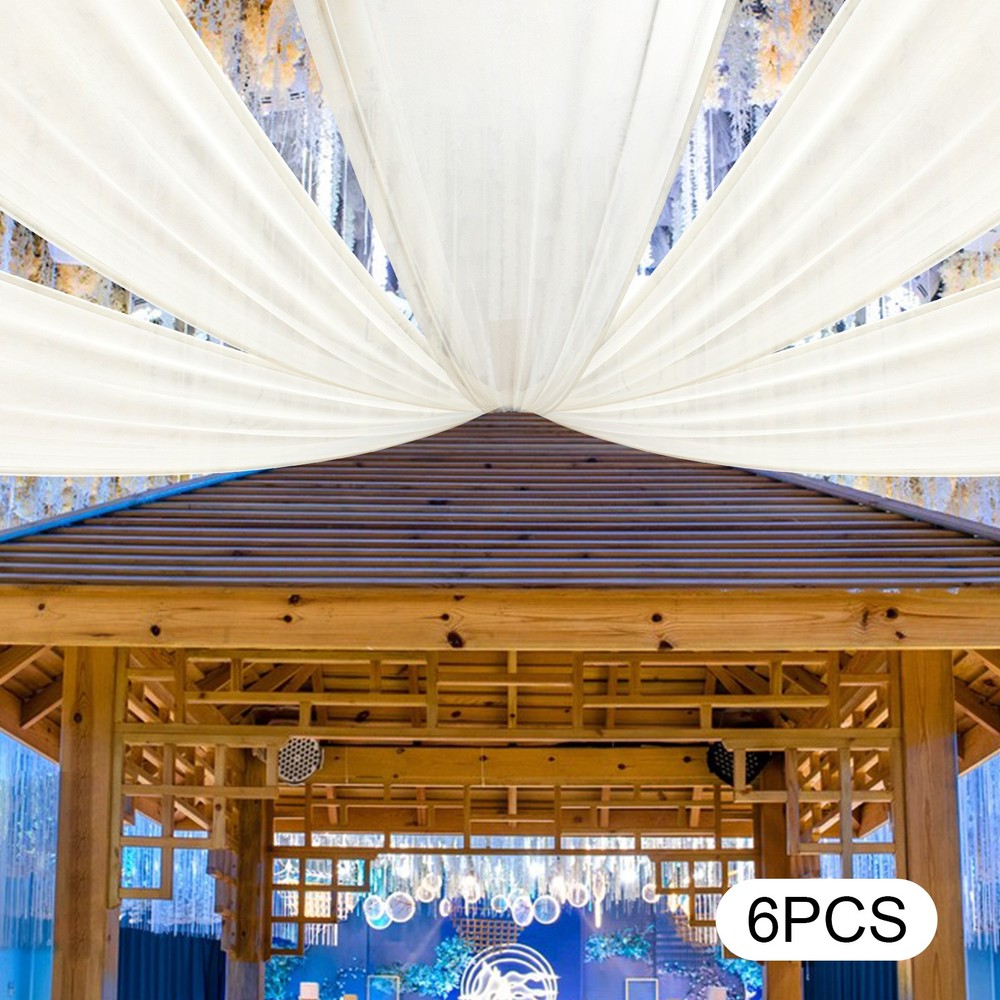 6PCS Beige Ceiling Drapes, Wedding Ceiling Draping, Backdrop Curtains For Party