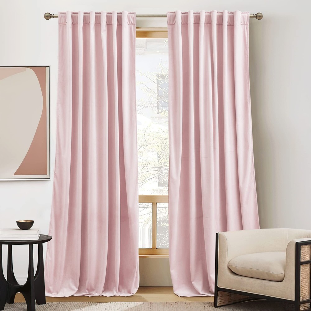 RYB HOME Pink Velvet Curtains 84 inches – Blackout Curtains for Living Room, …