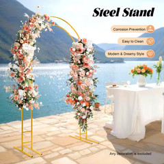 86.7 In. X 59.1 In. Gold Metal Double Tube Wedding Arch Backdrop Decoration Stan